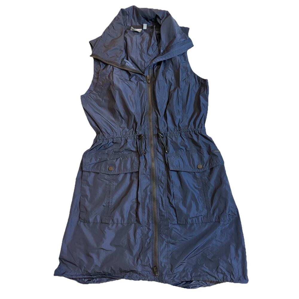 Athleta City Slicker Longer Light Water Resistant Vest Full Zip Small Navy Blue